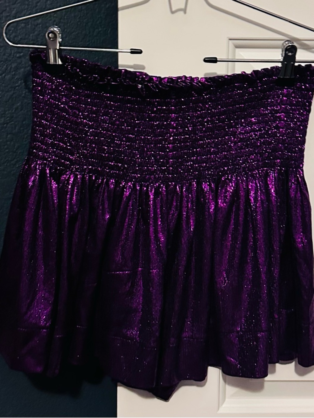 QOS—Women's Shimmery Purple Smocked Mini Skort